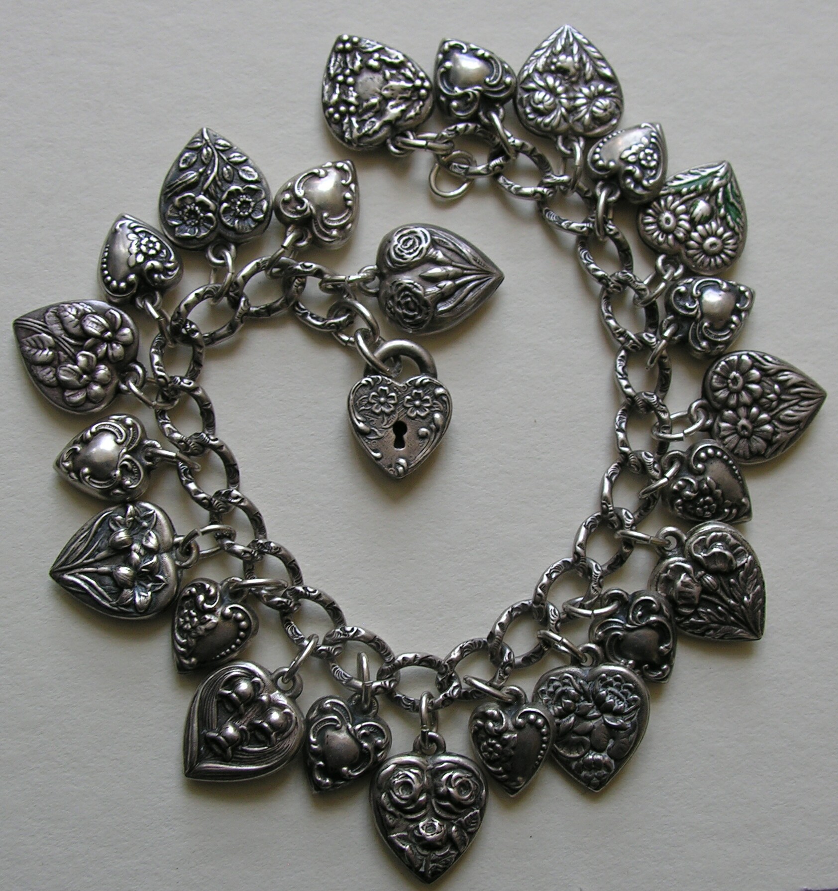Sterling Silver Charm Bracelet with 15 Puffy Heart Charms, Including a -  Ruby Lane